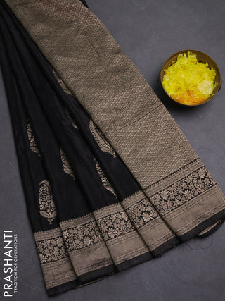 Semi mysore silk saree black with zari woven buttas and long zari woven border