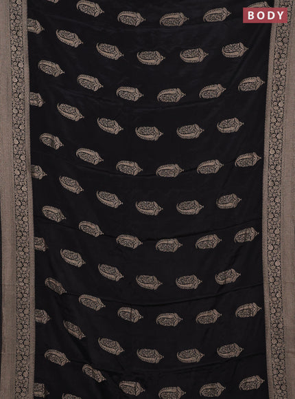 Semi mysore silk saree black with zari woven buttas and long zari woven border