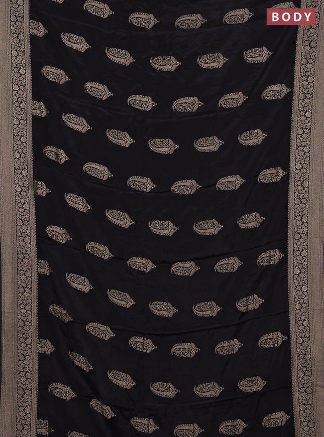 Semi mysore silk saree black with zari woven buttas and long zari woven border