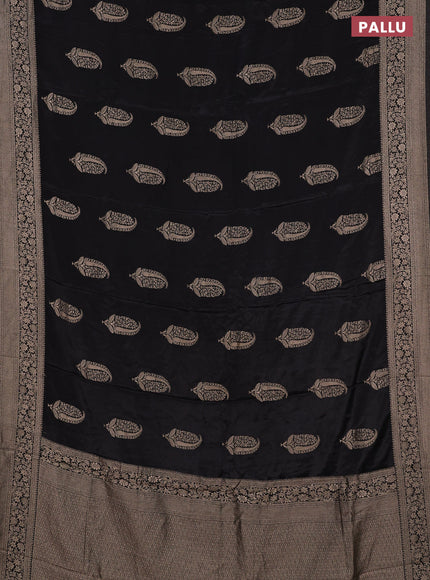 Semi mysore silk saree black with zari woven buttas and long zari woven border