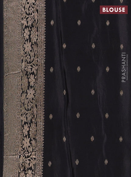 Semi mysore silk saree black with zari woven buttas and long zari woven border