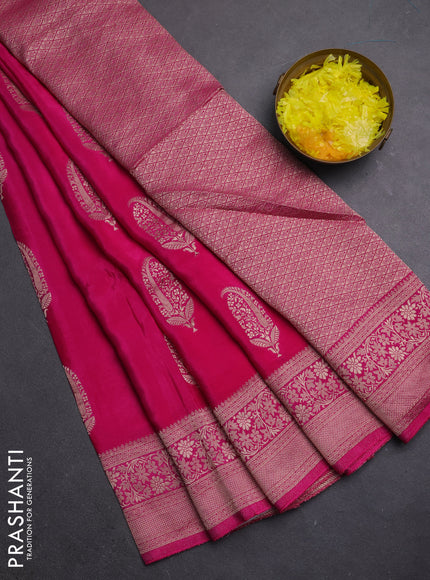 Semi mysore silk saree dark pink with zari woven buttas and long zari woven border