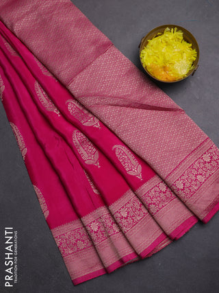 Semi mysore silk saree dark pink with zari woven buttas and long zari woven border