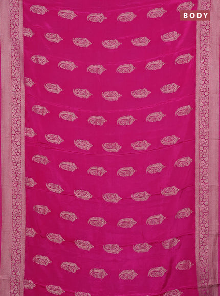 Semi mysore silk saree dark pink with zari woven buttas and long zari woven border