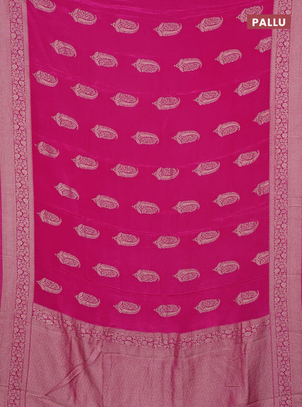 Semi mysore silk saree dark pink with zari woven buttas and long zari woven border