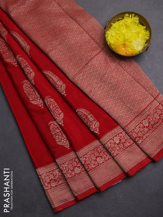 Semi mysore silk saree maroon with zari woven buttas and long zari woven border