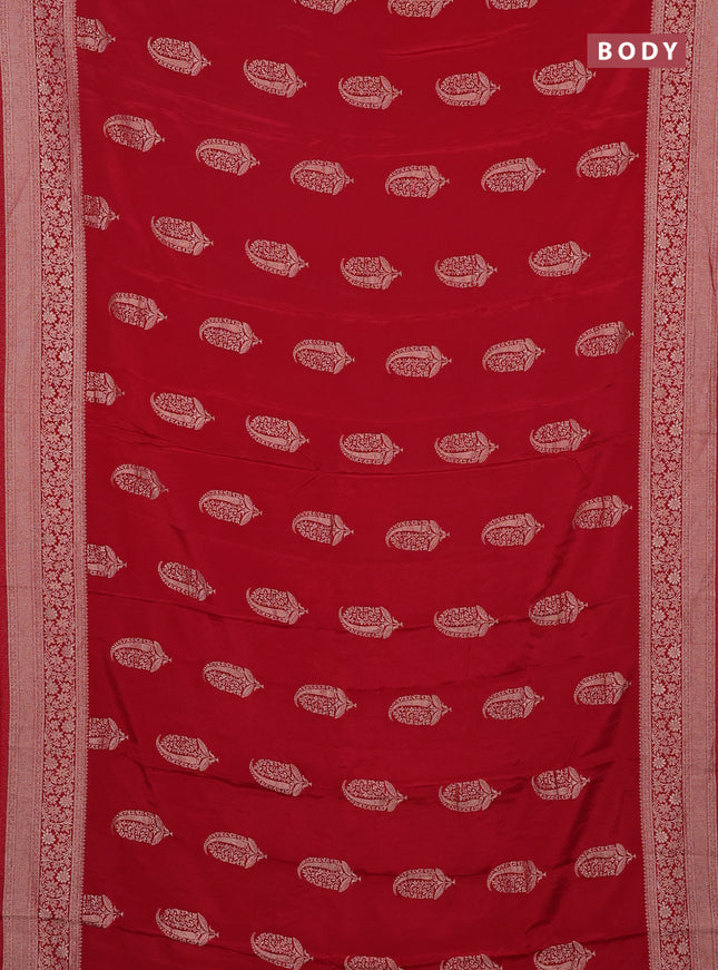 Semi mysore silk saree maroon with zari woven buttas and long zari woven border