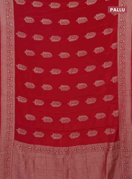Semi mysore silk saree maroon with zari woven buttas and long zari woven border