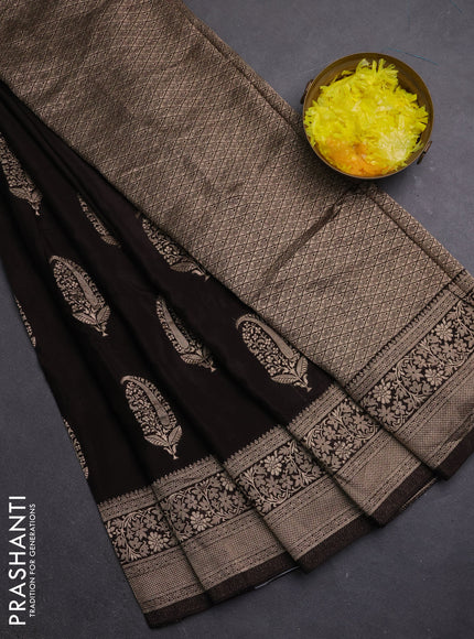 Semi mysore silk saree coffee brown with zari woven buttas and long zari woven border