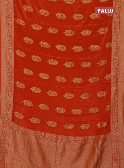 Semi mysore silk saree rustic orange with zari woven buttas and long zari woven border