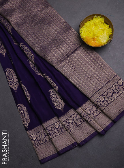 Semi mysore silk saree navy blue with zari woven buttas and long zari woven border