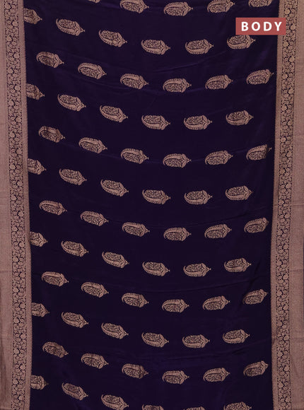 Semi mysore silk saree navy blue with zari woven buttas and long zari woven border