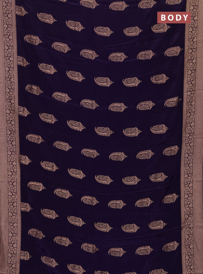 Semi mysore silk saree navy blue with zari woven buttas and long zari woven border