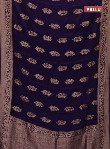Semi mysore silk saree navy blue with zari woven buttas and long zari woven border