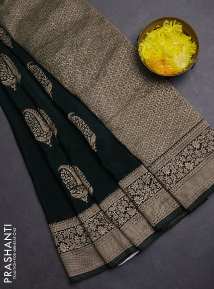 Semi mysore silk saree bottle green with zari woven buttas and long zari woven border