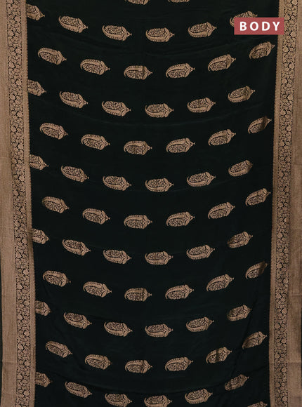 Semi mysore silk saree bottle green with zari woven buttas and long zari woven border