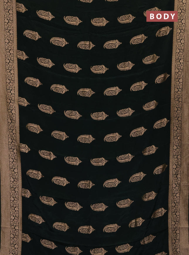 Semi mysore silk saree bottle green with zari woven buttas and long zari woven border