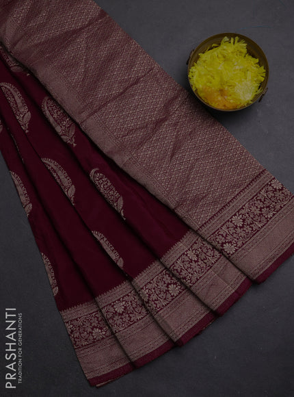 Semi mysore silk saree wine shade with zari woven buttas and long zari woven border