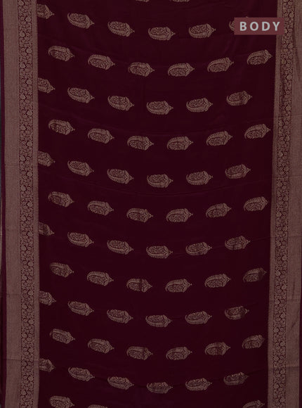 Semi mysore silk saree wine shade with zari woven buttas and long zari woven border