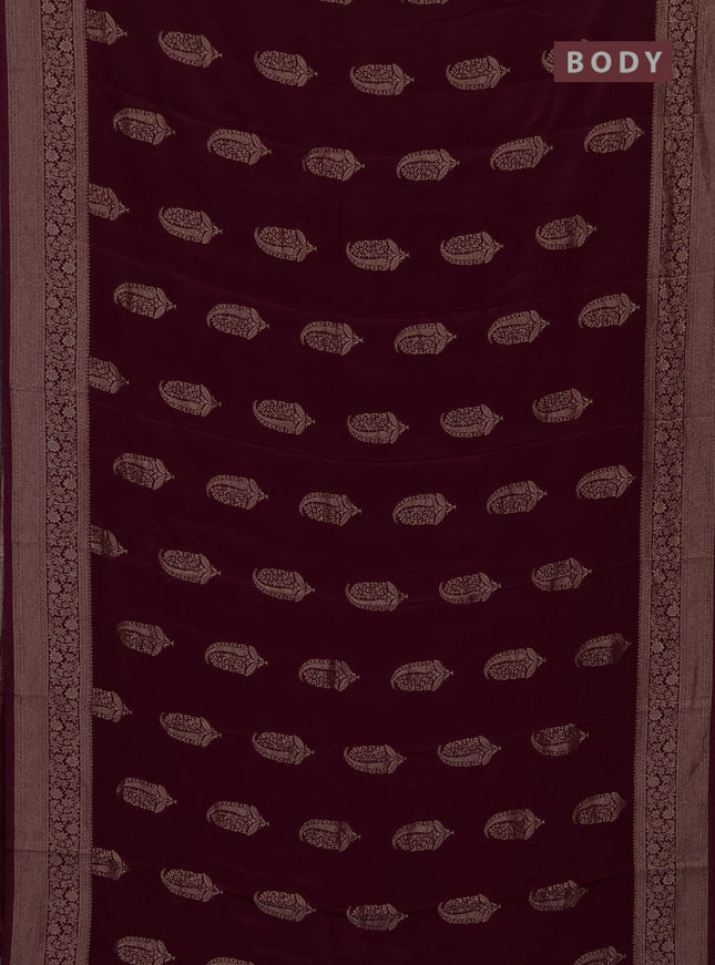 Semi mysore silk saree wine shade with zari woven buttas and long zari woven border