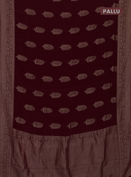 Semi mysore silk saree wine shade with zari woven buttas and long zari woven border