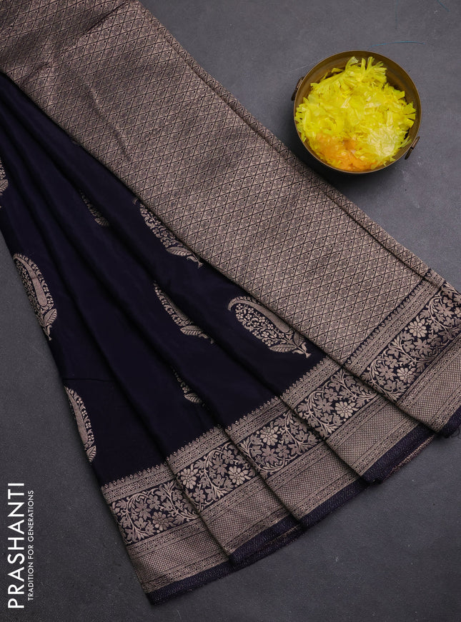Semi mysore silk saree jamun shade with zari woven buttas and long zari woven border
