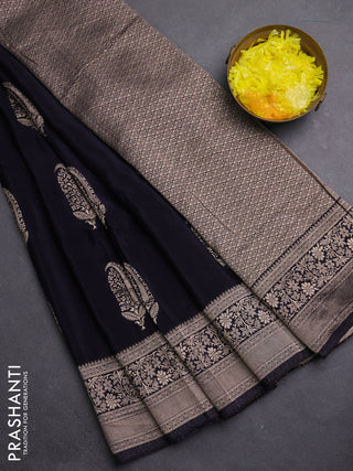 Semi mysore silk saree black with zari woven buttas and long zari woven border