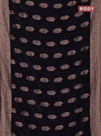Semi mysore silk saree black with zari woven buttas and long zari woven border