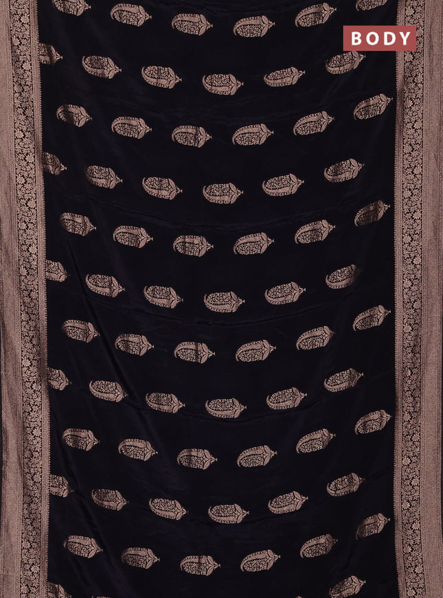 Semi mysore silk saree black with zari woven buttas and long zari woven border