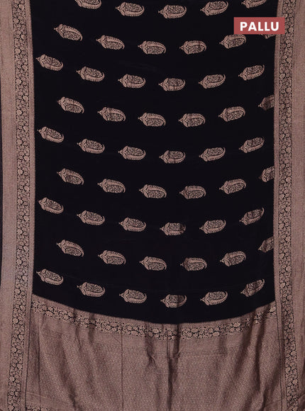 Semi mysore silk saree black with zari woven buttas and long zari woven border