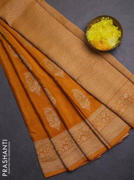Semi mysore silk saree mustard yellow with zari woven buttas and long zari woven border