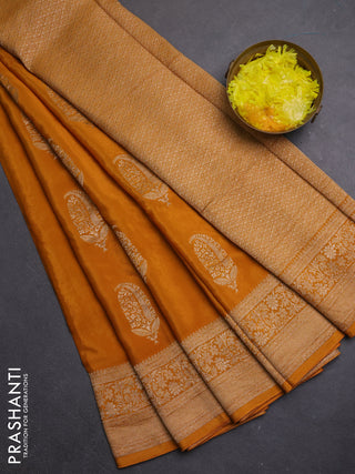 Semi mysore silk saree mustard yellow with zari woven buttas and long zari woven border