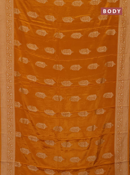 Semi mysore silk saree mustard yellow with zari woven buttas and long zari woven border