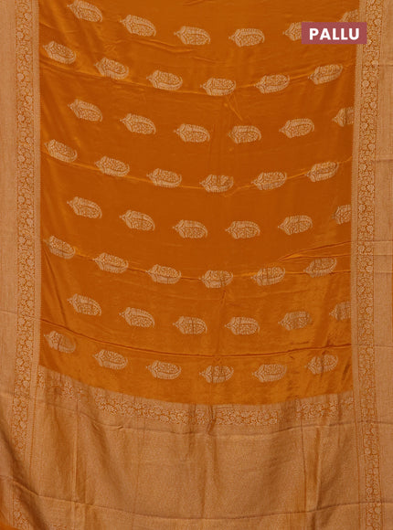 Semi mysore silk saree mustard yellow with zari woven buttas and long zari woven border