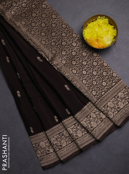 Semi mysore silk saree coffee brown with allover zari woven buttas and long zari woven border
