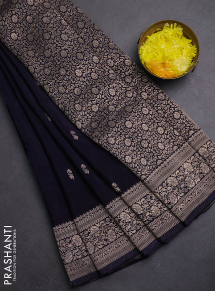 Semi mysore silk saree navy blue with allover zari woven buttas and long zari woven border