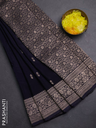 Semi mysore silk saree navy blue with allover zari woven buttas and long zari woven border