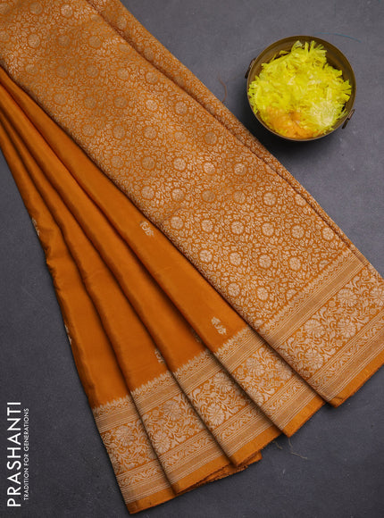 Semi mysore silk saree mustard yellow with allover zari woven buttas and long zari woven border