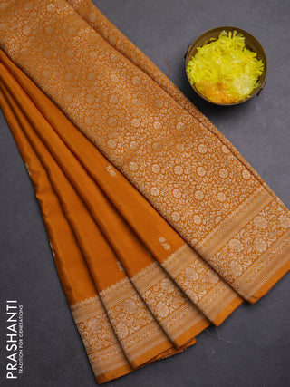 Semi mysore silk saree mustard yellow with allover zari woven buttas and long zari woven border