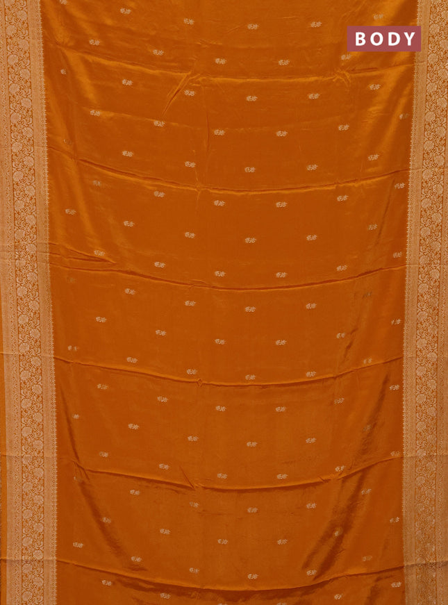 Semi mysore silk saree mustard yellow with allover zari woven buttas and long zari woven border
