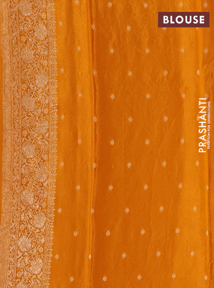 Semi mysore silk saree mustard yellow with allover zari woven buttas and long zari woven border