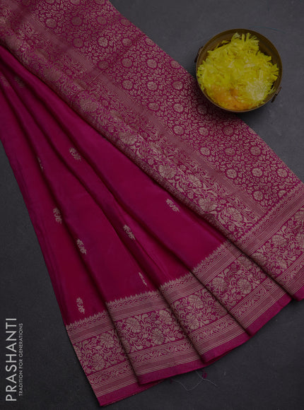 Semi mysore silk saree dark pink with allover zari woven buttas and long zari woven border