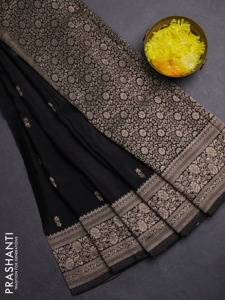 Semi mysore silk saree black with allover zari woven buttas and long zari woven border