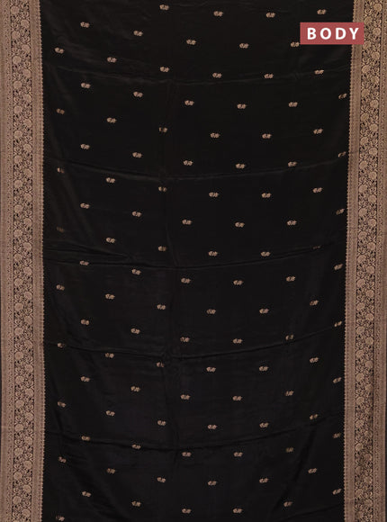 Semi mysore silk saree black with allover zari woven buttas and long zari woven border