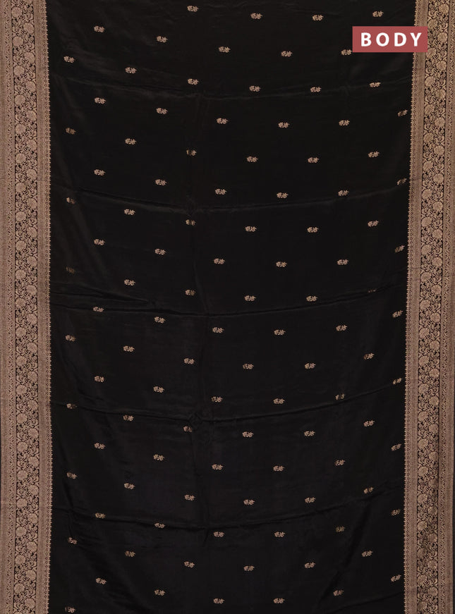 Semi mysore silk saree black with allover zari woven buttas and long zari woven border