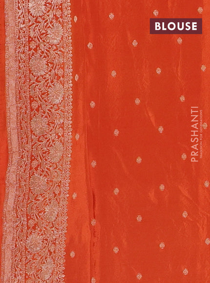 Semi mysore silk saree rustic orange with allover zari woven buttas and long zari woven border