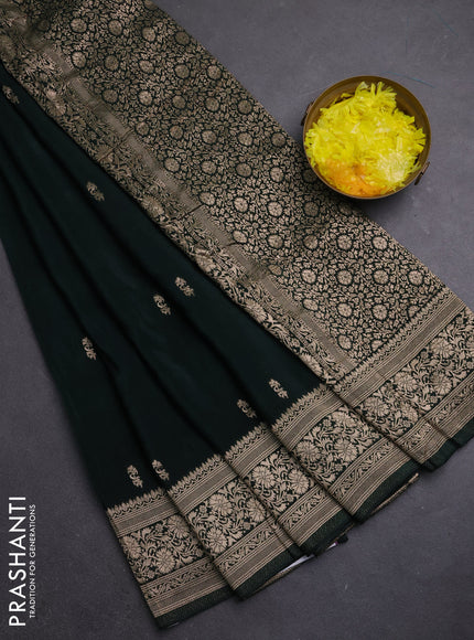 Semi mysore silk saree bottle green with allover zari woven buttas and long zari woven border