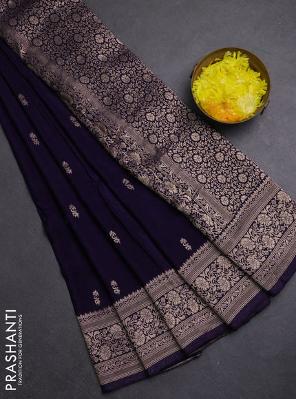 Semi mysore silk saree violet with allover zari woven buttas and long zari woven border