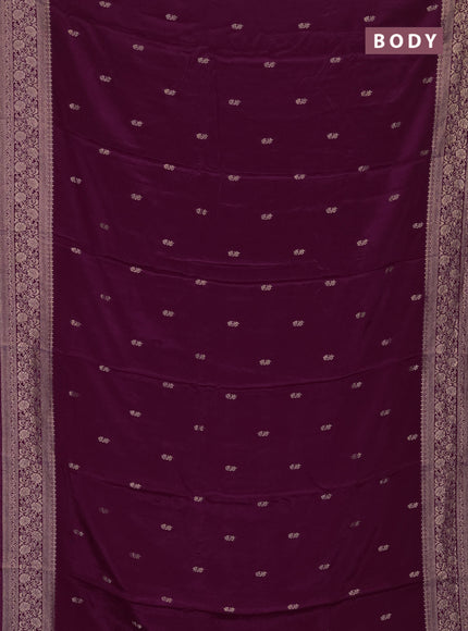 Semi mysore silk saree wine shade with allover zari woven buttas and long zari woven border