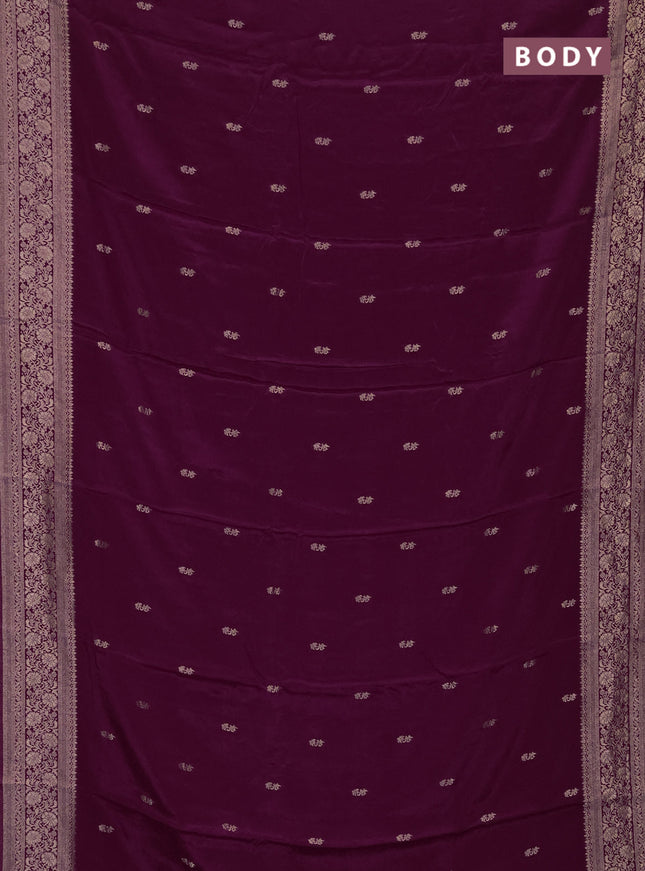 Semi mysore silk saree wine shade with allover zari woven buttas and long zari woven border